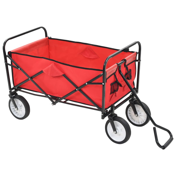 Folding Hand Trolley Steel Red Wheelbarrows Carts Wagons
