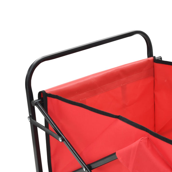 Folding Hand Trolley Steel Red Wheelbarrows Carts Wagons