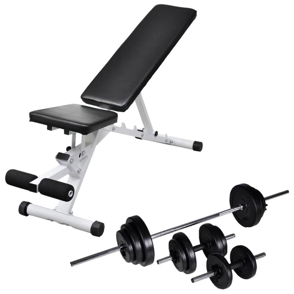 Vidaxl Workout Bench With Barbell And Dumbbell Set 30.5 Kg Weights Benches