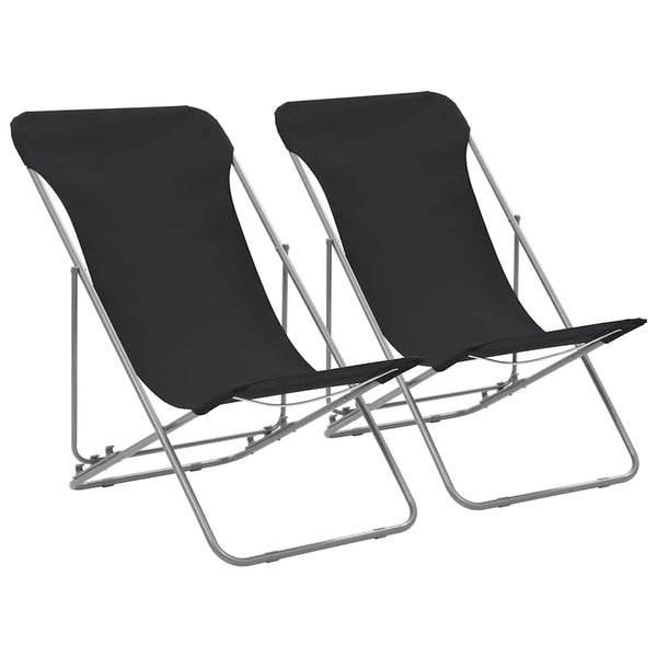 Folding Chairs 2 Pcs Steel And Oxford Fabric Black Patio Chairs