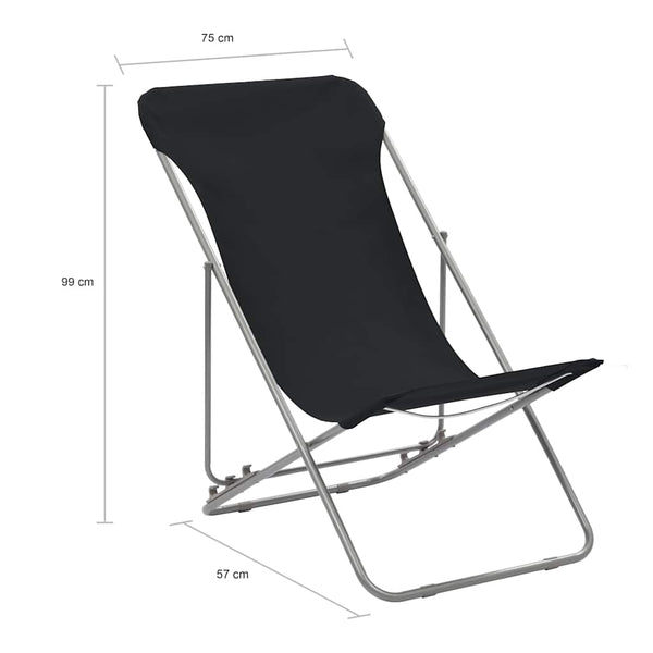 Folding Chairs 2 Pcs Steel And Oxford Fabric Black Patio Chairs