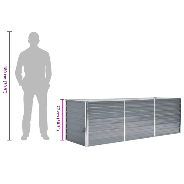 Vidaxl Garden Raised Bed Galvanised Steel 240X80x77 Cm Grey Raised Garden Beds