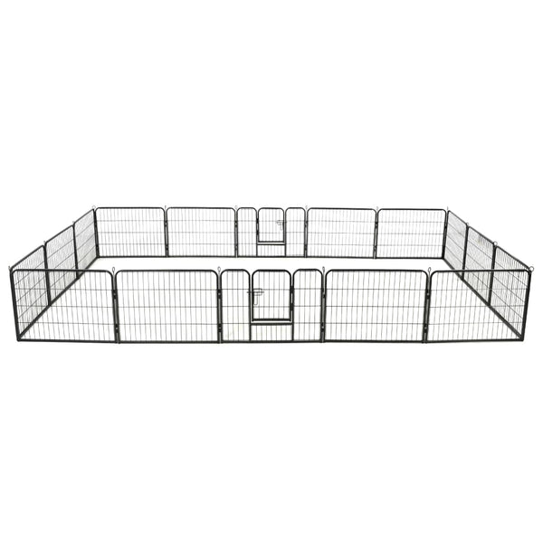 Dog Playpen 16 Panels Steel 60X80 Cm Black Fences & Pens