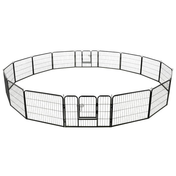 Dog Playpen 16 Panels Steel 60X80 Cm Black Fences & Pens