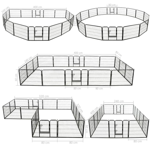 Dog Playpen 16 Panels Steel 60X80 Cm Black Fences & Pens
