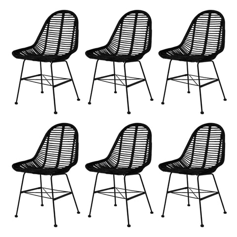 6 Pcs Black Natural Rattan Dining Chairs