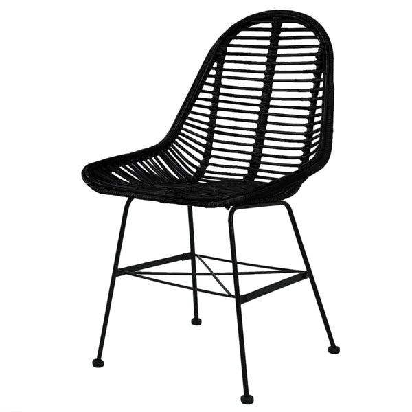 6 Pcs Black Natural Rattan Dining Chairs