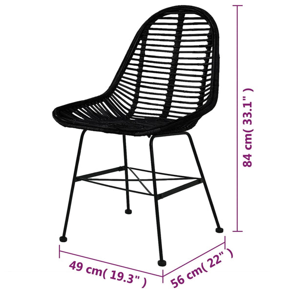 6 Pcs Black Natural Rattan Dining Chairs