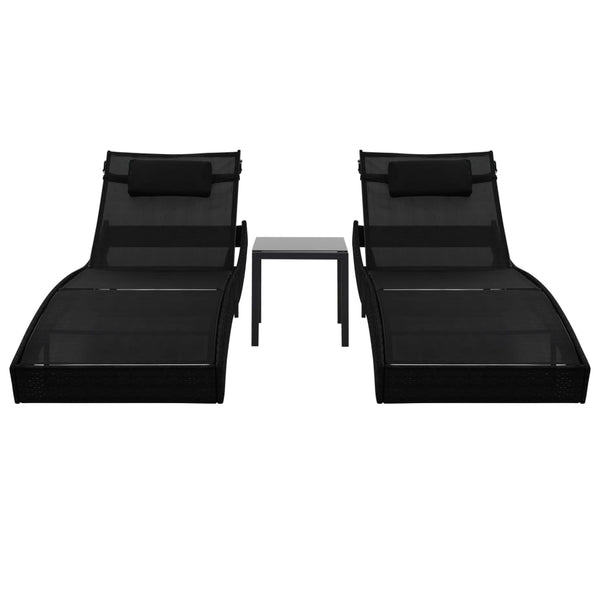 Sun Loungers 2 Pcs With Table Poly Rattan And Textilene