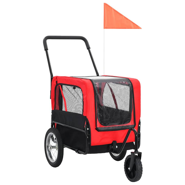 Vidaxl 2 In 1 Pet Bike Trailer & Jogging Stroller Red And Black Trailers