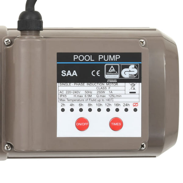 Pool Pump With Timer Black 0.25 Hp 8000 L/H Pool Pumps
