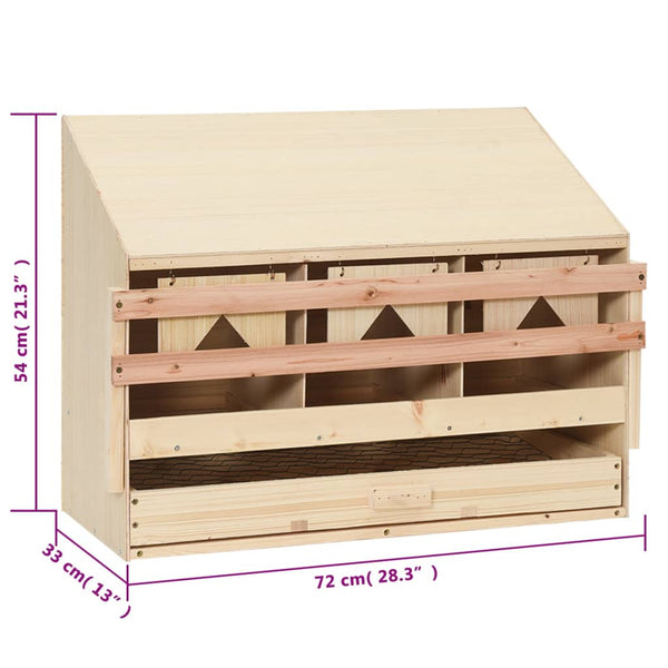 Poultry Cages Chicken Laying Nest 3 Compartments 72X33x54 Cm Solid Pine Wood
