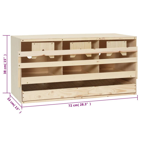 Poultry Cages Chicken Laying Nest 3 Compartments 72X33x38 Cm Solid Pine Wood
