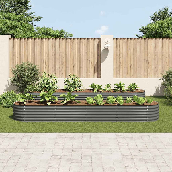 Vidaxl Garden Raised Bed 400X80x44 Cm Galvanised Steel Grey Raised Garden Beds