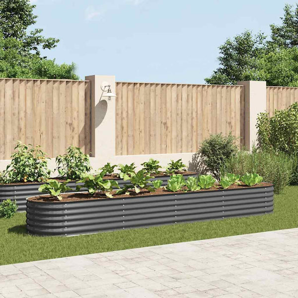 Vidaxl Garden Raised Bed 400X80x44 Cm Galvanised Steel Grey Raised Garden Beds