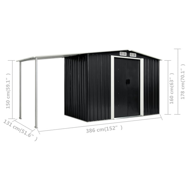 Garden Shed With Sliding Doors Anthracite 386X131x178 Cm Steel