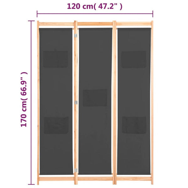 3-Panel Room Divider Grey 120X170x4 Cm Fabric