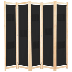 5-Panel Room Divider Black 200X170x4 Cm Fabric