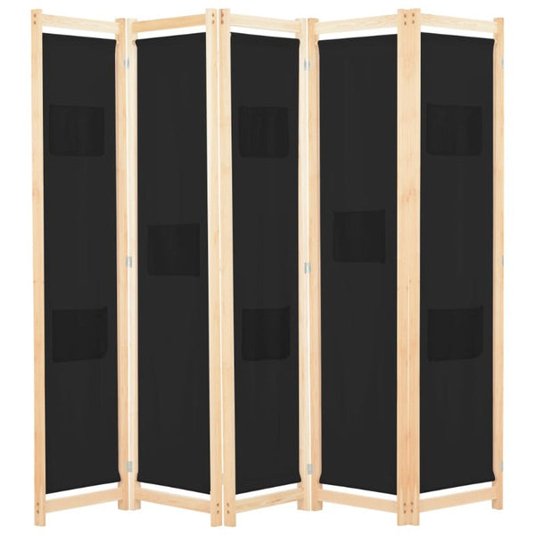 Vidaxl 5 Panel Room Divider Black 200X170x4 Cm Fabric Screens & Room Dividers