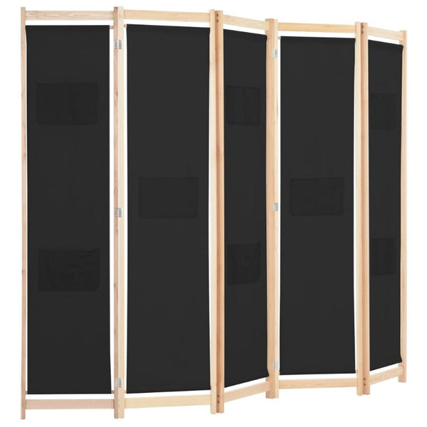 Vidaxl 5 Panel Room Divider Black 200X170x4 Cm Fabric Screens & Room Dividers