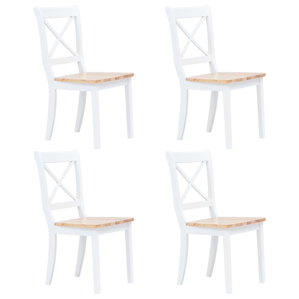 Vidaxl 4 Pcs White And Light Wood Solid Rubber Dining Chairs