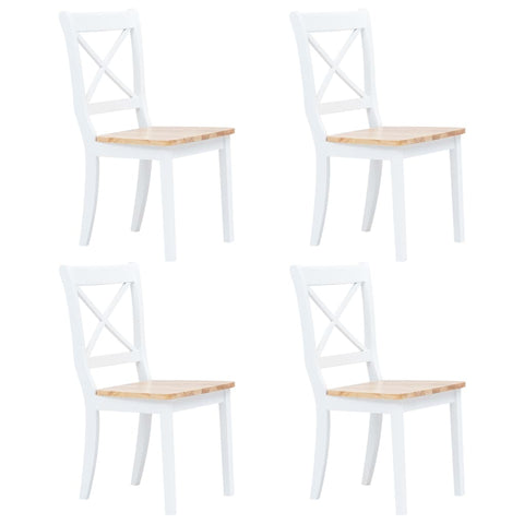 Vidaxl 4 Pcs White And Light Wood Solid Rubber Dining Chairs