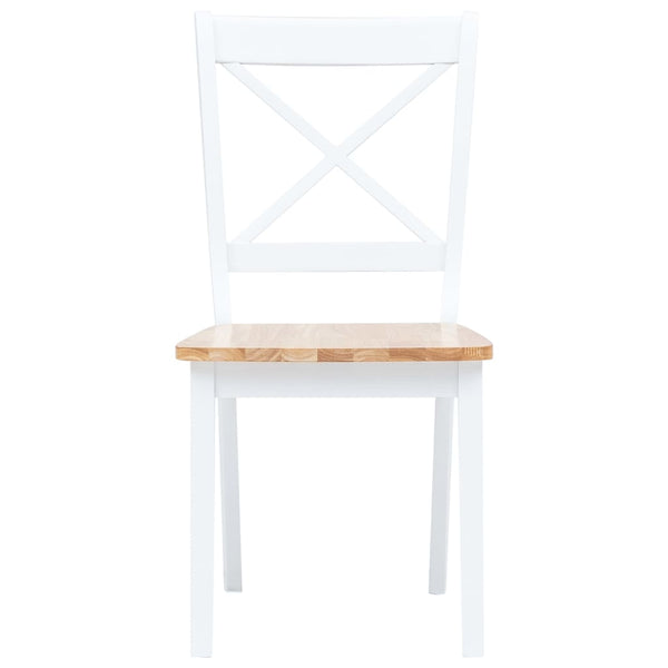 Vidaxl 4 Pcs White And Light Wood Solid Rubber Dining Chairs