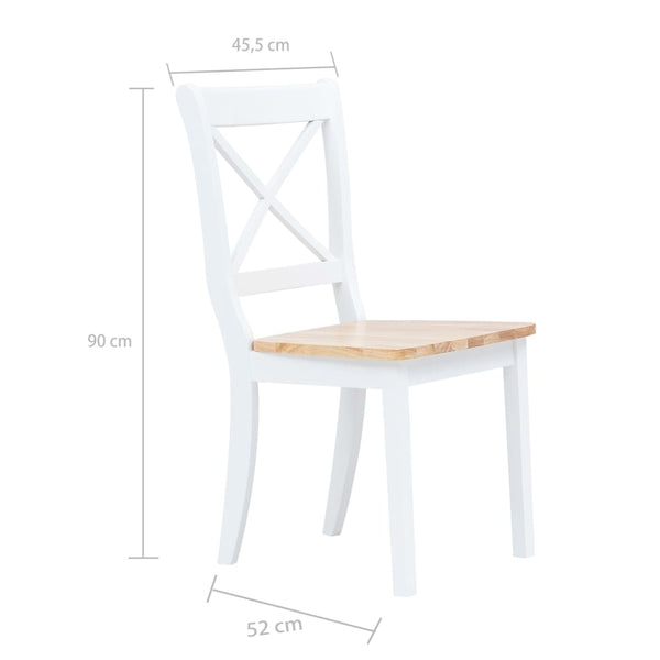 Vidaxl 4 Pcs White And Light Wood Solid Rubber Dining Chairs