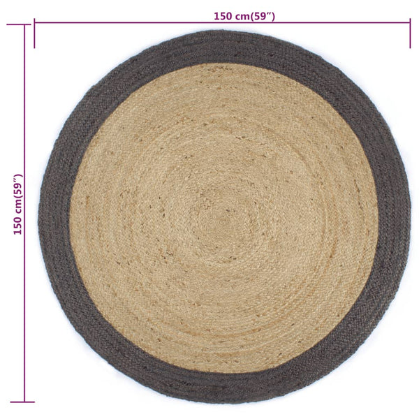 Handmade Rug Jute With Dark Grey Border 150 Cm Rugs