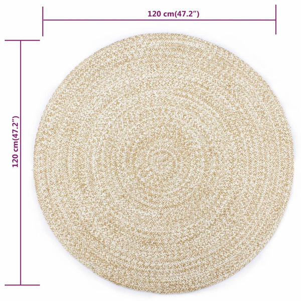 Handmade Rug Jute White And Natural 120 Cm Rugs