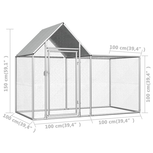 Poultry Cages Chicken Coop 2X1x1.5 M Galvanised Steel