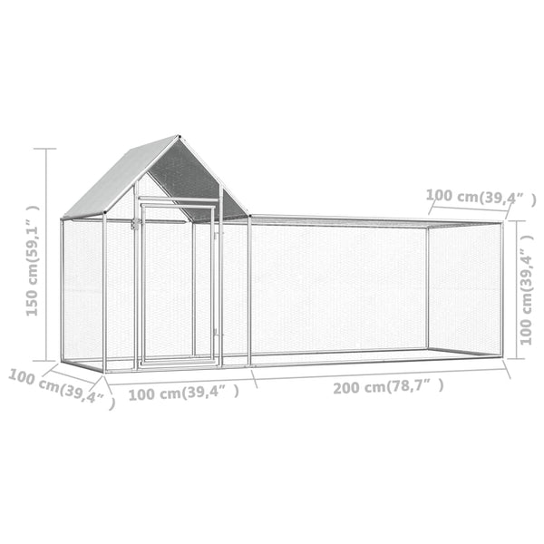 Poultry Cages Chicken Coop 2X1x1.5 M Galvanised Steel