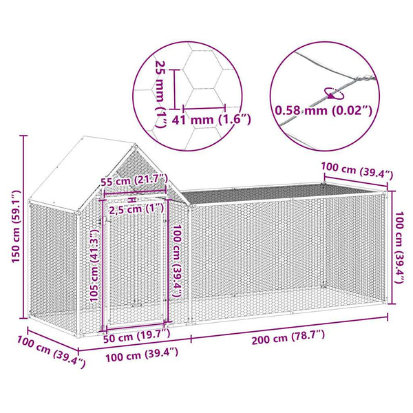 Galvanised Steel Chicken Coop 300X100x150 Cm Poultry Cages
