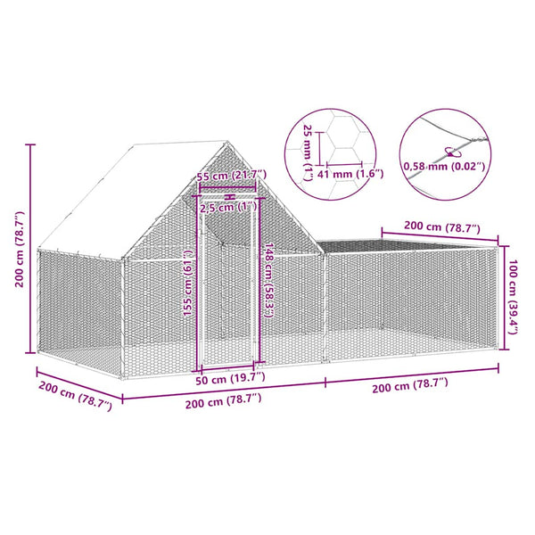 Vidaxl Chicken Coop 4X2x2 M Galvanised Steel Small Animal Cages & Hutches