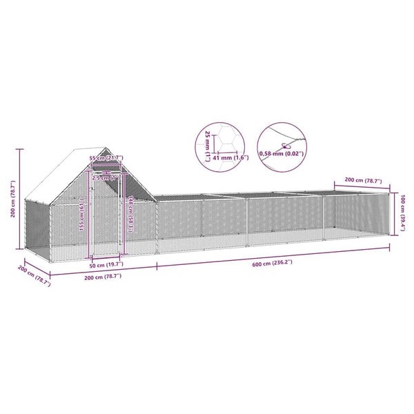 Galvanised Steel Chicken Coop 800X200x200 Cm Poultry Cages
