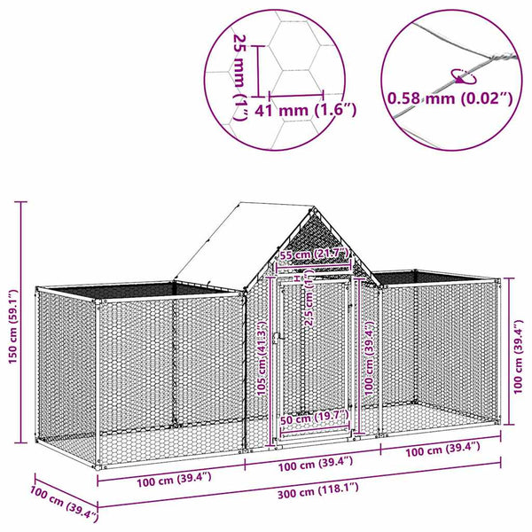 Vidaxl Chicken Coop 3X1x1.5 M Galvanised Steel Small Animal Cages & Hutches