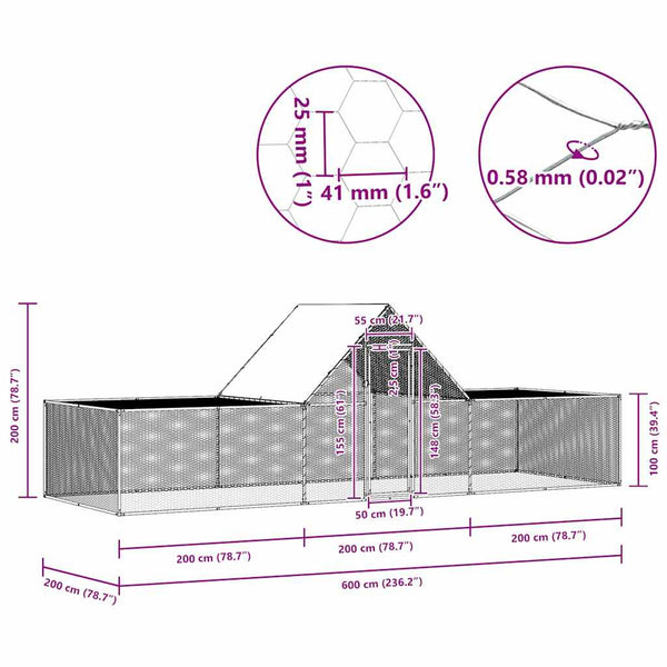 Galvanised Steel Chicken Coop 600X200x200 Cm Poultry Cages