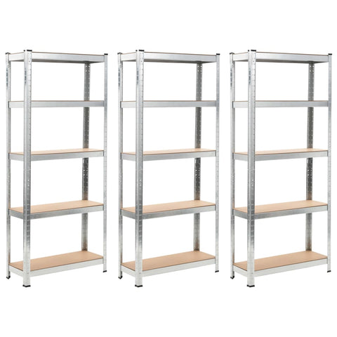 5-Layer Shelves 3 Pcs Silver Steel&Engineered Wood