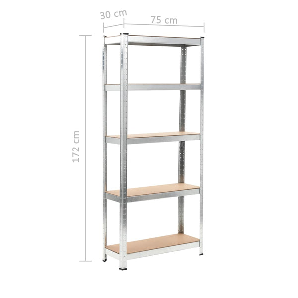 5-Layer Shelves 3 Pcs Silver Steel&Engineered Wood