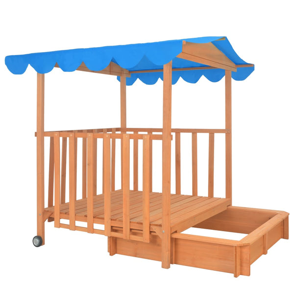 Kids Playhouse With Sandbox Fir Wood Blue Uv50