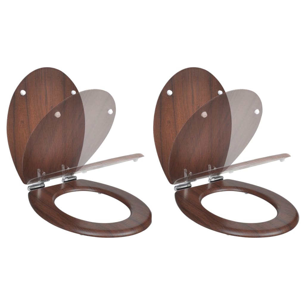 With Soft Close Lids 2 Pcs Mdf Brown Toilet Seats