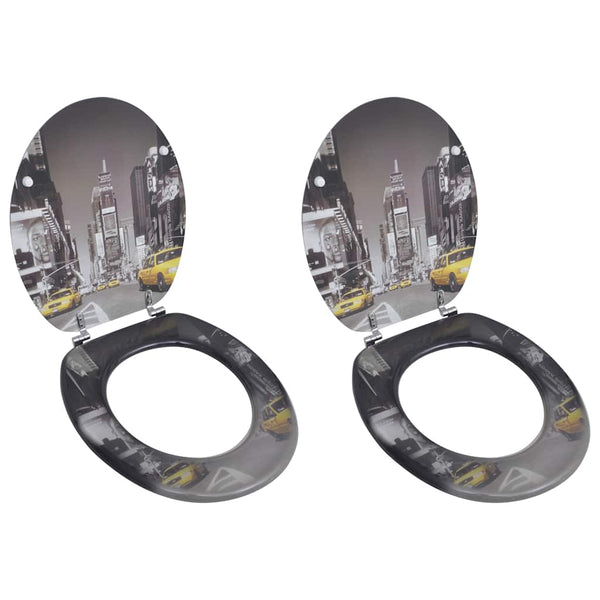 Vidaxl With Lids 2 Pcs Mdf New York Toilet Seats