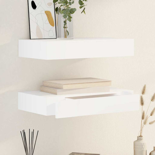 Vidaxl Floating With Drawers 2 Pcs White 48 Cm Wall Shelves
