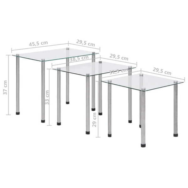Nesting 3 Pcs Transparent Tempered Glass Tables