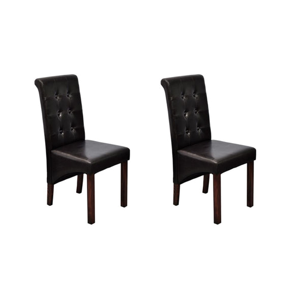 2 Pcs Brown Faux Leather Dining Chairs