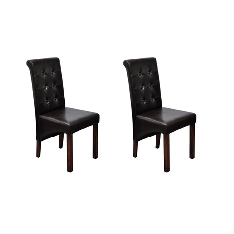 2 Pcs Brown Faux Leather Dining Chairs