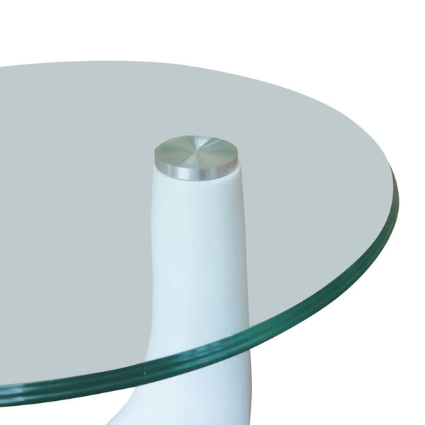 Coffee Table 2 Pcs With Round Glass Top High Gloss White