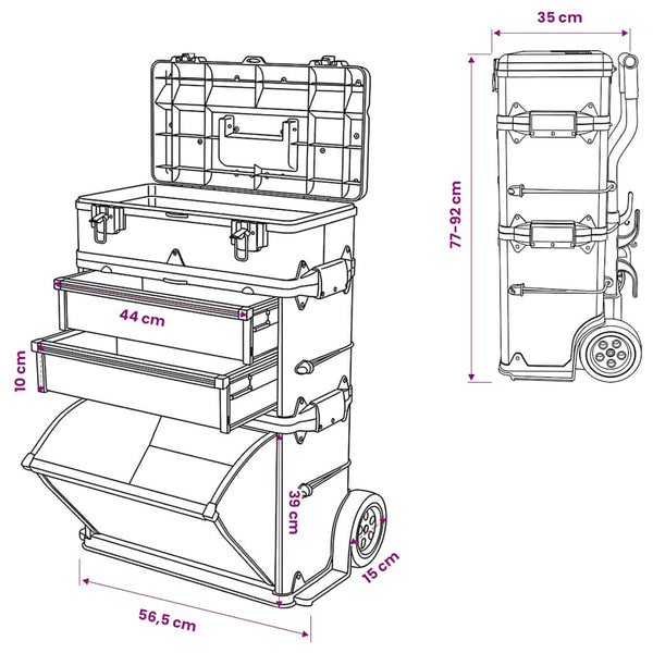 3 Part Rolling Tool Box With 2 Wheels Tool Boxes