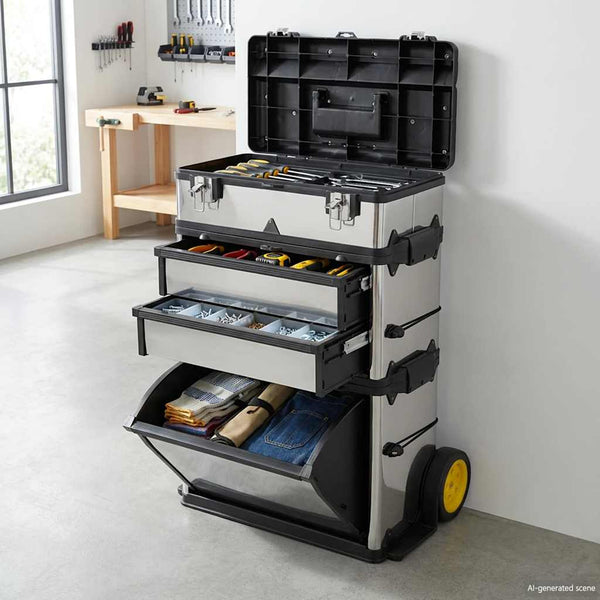 3 Part Rolling Tool Box With 2 Wheels Tool Boxes