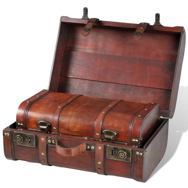 Storage Boxes Wooden Treasure Chests 2 Pcs Vintage Brown